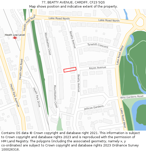 77, BEATTY AVENUE, CARDIFF, CF23 5QS: Location map and indicative extent of plot