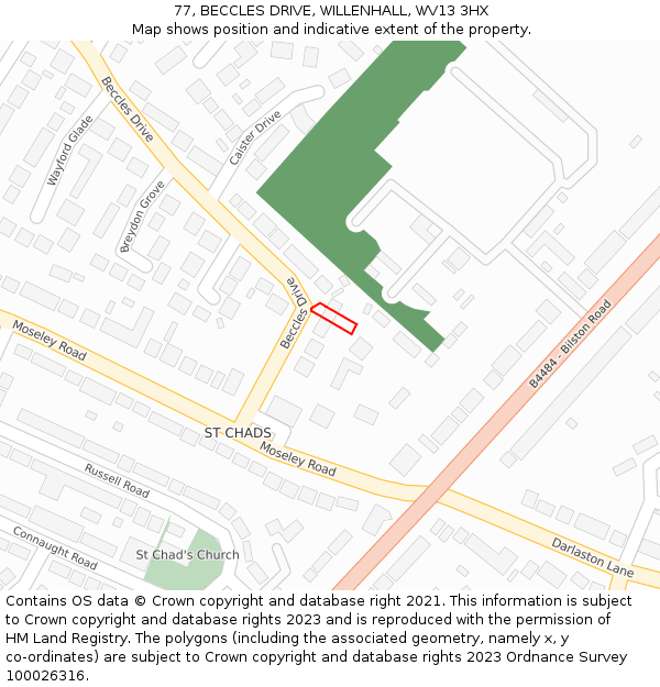 77, BECCLES DRIVE, WILLENHALL, WV13 3HX: Location map and indicative extent of plot
