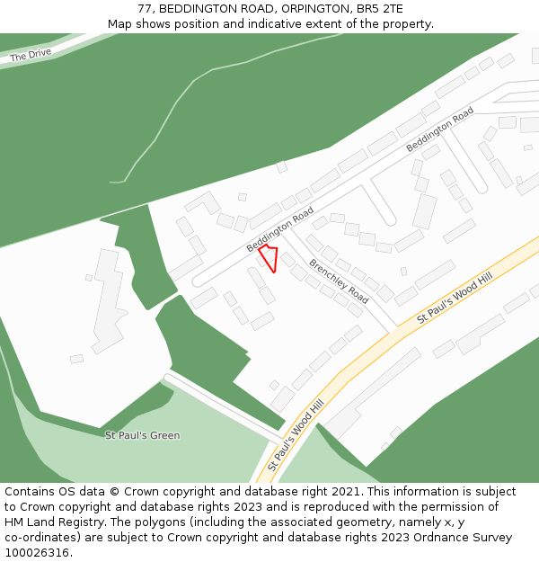 77, BEDDINGTON ROAD, ORPINGTON, BR5 2TE: Location map and indicative extent of plot