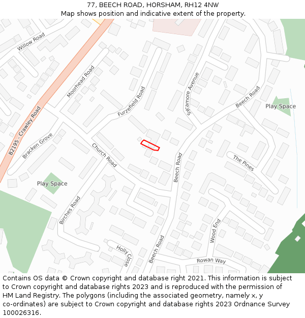 77, BEECH ROAD, HORSHAM, RH12 4NW: Location map and indicative extent of plot