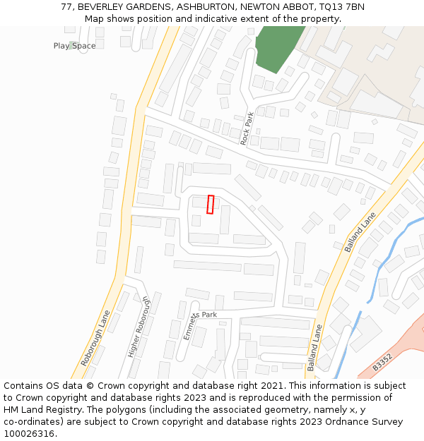 77, BEVERLEY GARDENS, ASHBURTON, NEWTON ABBOT, TQ13 7BN: Location map and indicative extent of plot