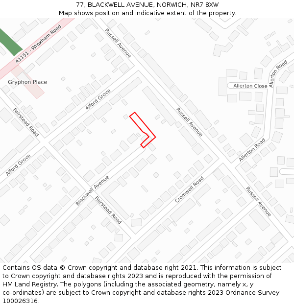 77, BLACKWELL AVENUE, NORWICH, NR7 8XW: Location map and indicative extent of plot