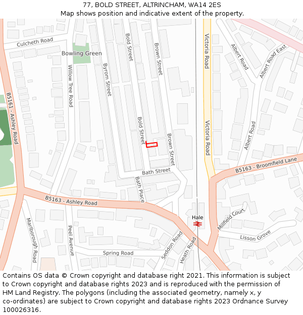 77, BOLD STREET, ALTRINCHAM, WA14 2ES: Location map and indicative extent of plot