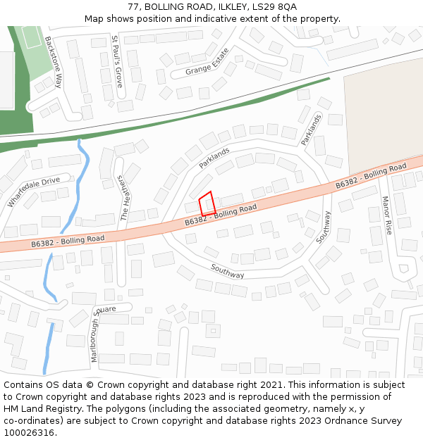 77, BOLLING ROAD, ILKLEY, LS29 8QA: Location map and indicative extent of plot
