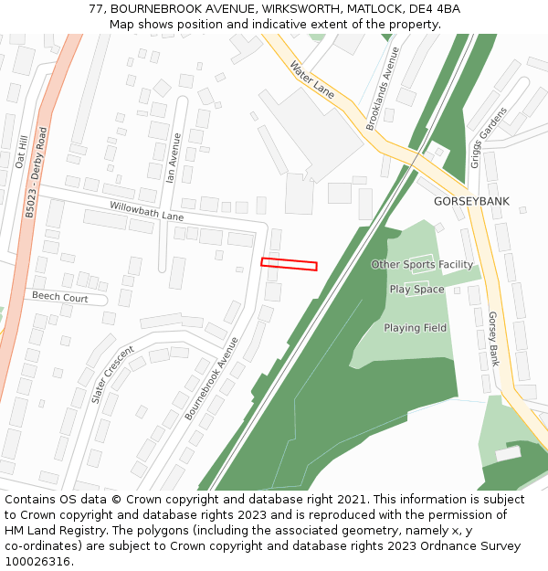 77, BOURNEBROOK AVENUE, WIRKSWORTH, MATLOCK, DE4 4BA: Location map and indicative extent of plot