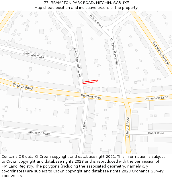 77, BRAMPTON PARK ROAD, HITCHIN, SG5 1XE: Location map and indicative extent of plot