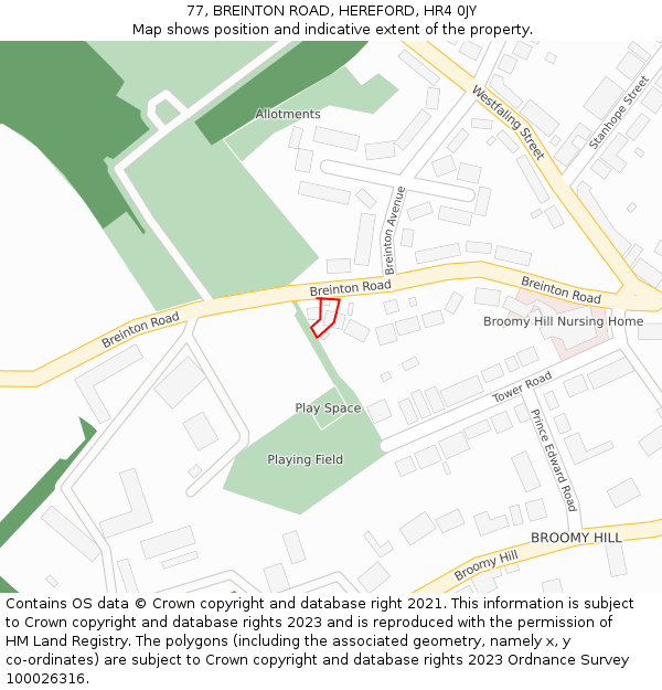 77, BREINTON ROAD, HEREFORD, HR4 0JY: Location map and indicative extent of plot