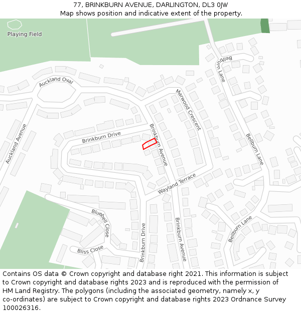 77, BRINKBURN AVENUE, DARLINGTON, DL3 0JW: Location map and indicative extent of plot