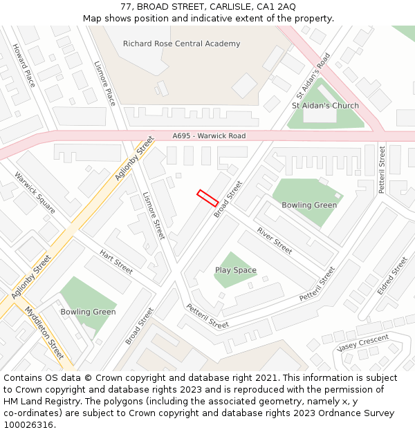 77, BROAD STREET, CARLISLE, CA1 2AQ: Location map and indicative extent of plot