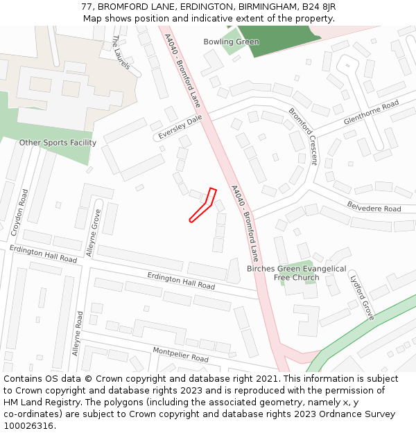 77, BROMFORD LANE, ERDINGTON, BIRMINGHAM, B24 8JR: Location map and indicative extent of plot