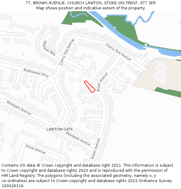 77, BROWN AVENUE, CHURCH LAWTON, STOKE-ON-TRENT, ST7 3ER: Location map and indicative extent of plot