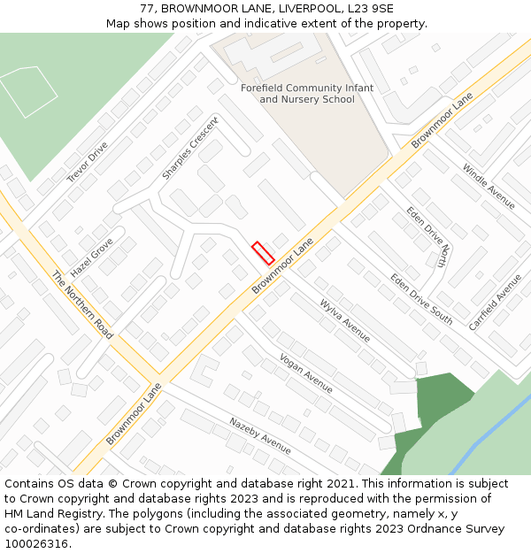 77, BROWNMOOR LANE, LIVERPOOL, L23 9SE: Location map and indicative extent of plot