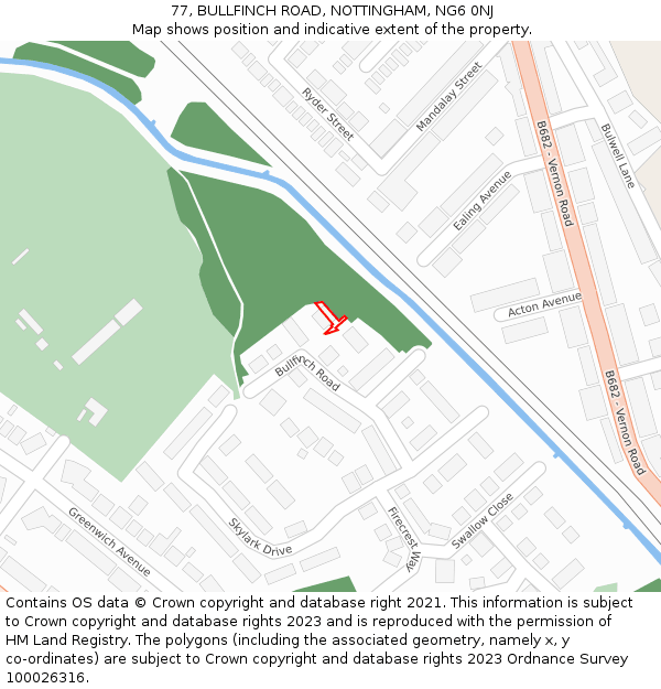77, BULLFINCH ROAD, NOTTINGHAM, NG6 0NJ: Location map and indicative extent of plot