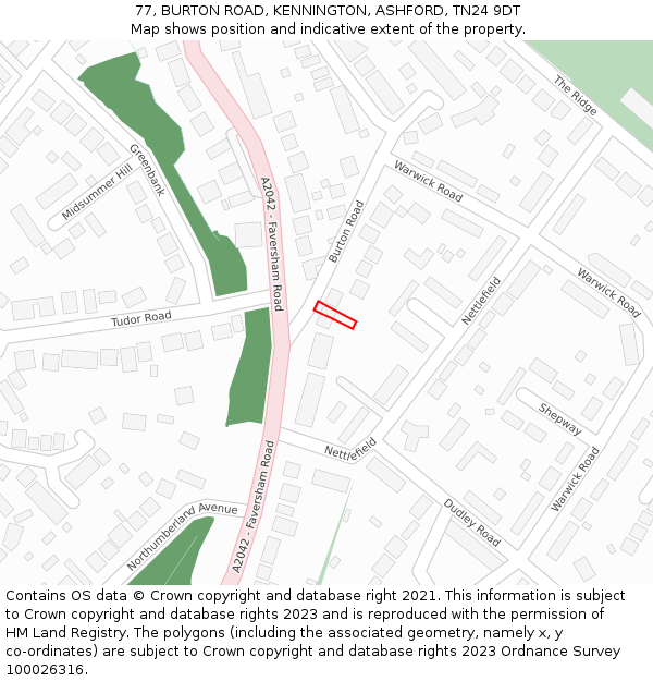 77, BURTON ROAD, KENNINGTON, ASHFORD, TN24 9DT: Location map and indicative extent of plot