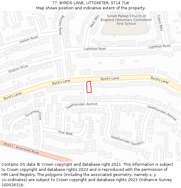 77, BYRDS LANE, UTTOXETER, ST14 7LW: Location map and indicative extent of plot
