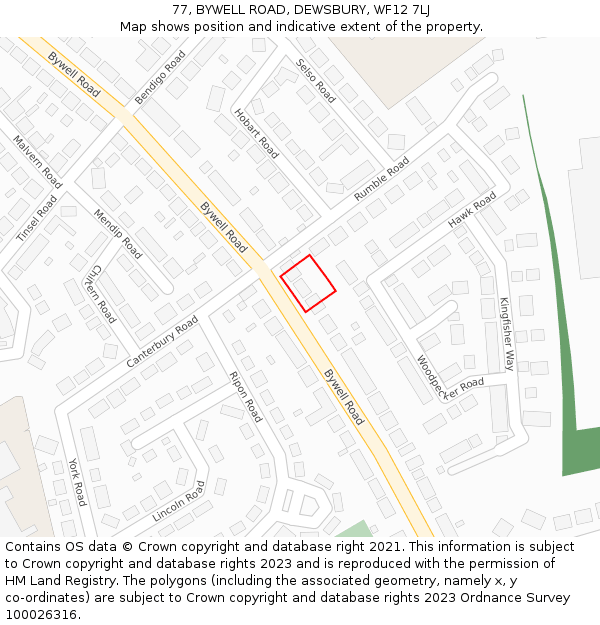 77, BYWELL ROAD, DEWSBURY, WF12 7LJ: Location map and indicative extent of plot