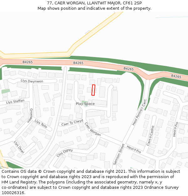 77, CAER WORGAN, LLANTWIT MAJOR, CF61 2SP: Location map and indicative extent of plot