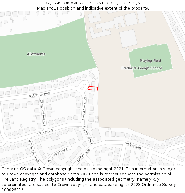77, CAISTOR AVENUE, SCUNTHORPE, DN16 3QN: Location map and indicative extent of plot