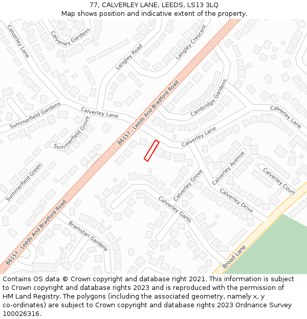 77, CALVERLEY LANE, LEEDS, LS13 3LQ: Location map and indicative extent of plot