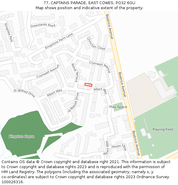 77, CAPTAINS PARADE, EAST COWES, PO32 6GU: Location map and indicative extent of plot