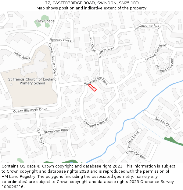 77, CASTERBRIDGE ROAD, SWINDON, SN25 1RD: Location map and indicative extent of plot