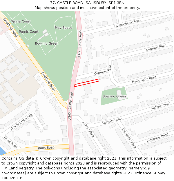 77, CASTLE ROAD, SALISBURY, SP1 3RN: Location map and indicative extent of plot