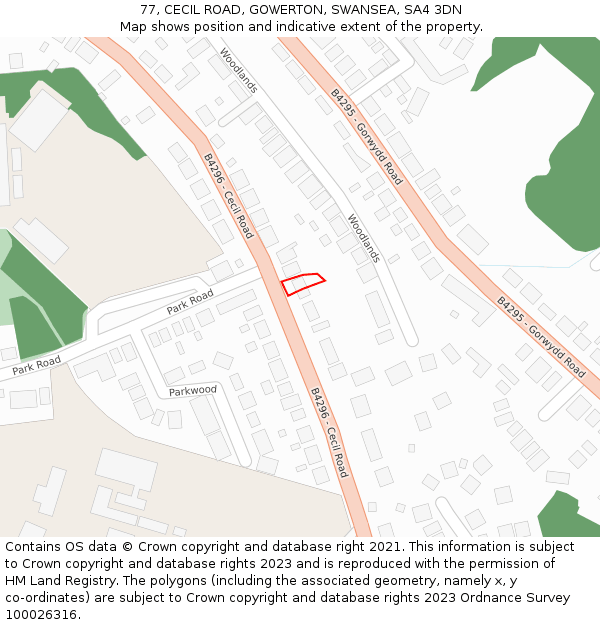 77, CECIL ROAD, GOWERTON, SWANSEA, SA4 3DN: Location map and indicative extent of plot