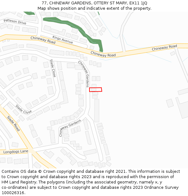 77, CHINEWAY GARDENS, OTTERY ST MARY, EX11 1JQ: Location map and indicative extent of plot