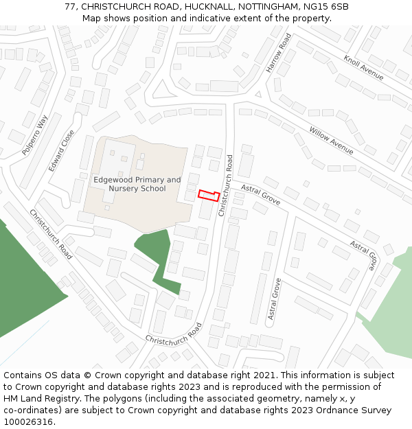 77, CHRISTCHURCH ROAD, HUCKNALL, NOTTINGHAM, NG15 6SB: Location map and indicative extent of plot