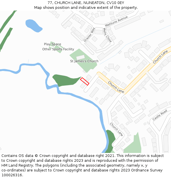 77, CHURCH LANE, NUNEATON, CV10 0EY: Location map and indicative extent of plot