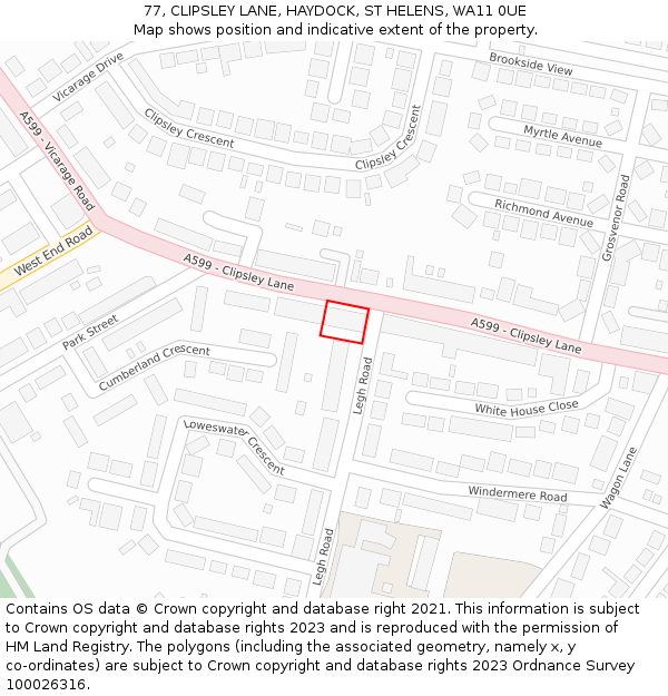 77, CLIPSLEY LANE, HAYDOCK, ST HELENS, WA11 0UE: Location map and indicative extent of plot