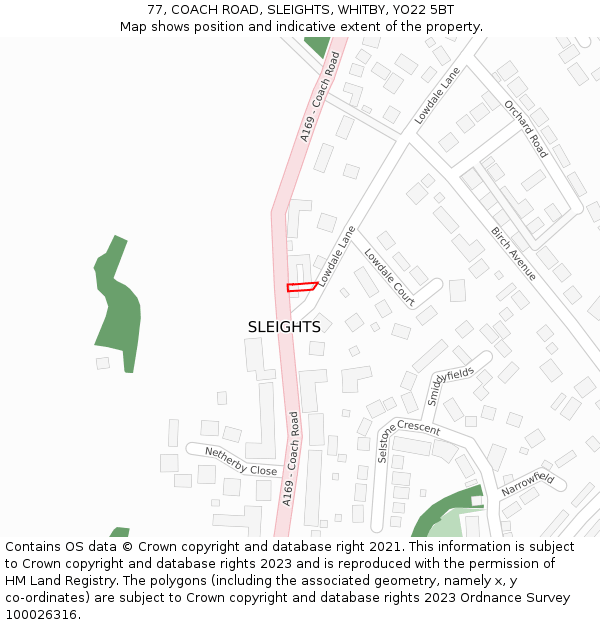 77, COACH ROAD, SLEIGHTS, WHITBY, YO22 5BT: Location map and indicative extent of plot