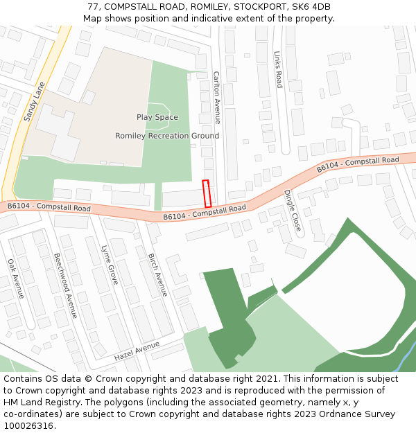 77, COMPSTALL ROAD, ROMILEY, STOCKPORT, SK6 4DB: Location map and indicative extent of plot
