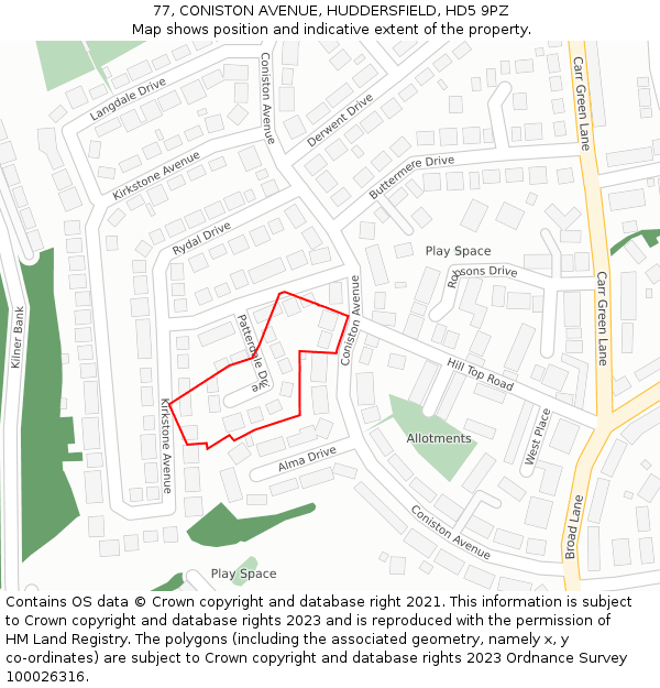77, CONISTON AVENUE, HUDDERSFIELD, HD5 9PZ: Location map and indicative extent of plot