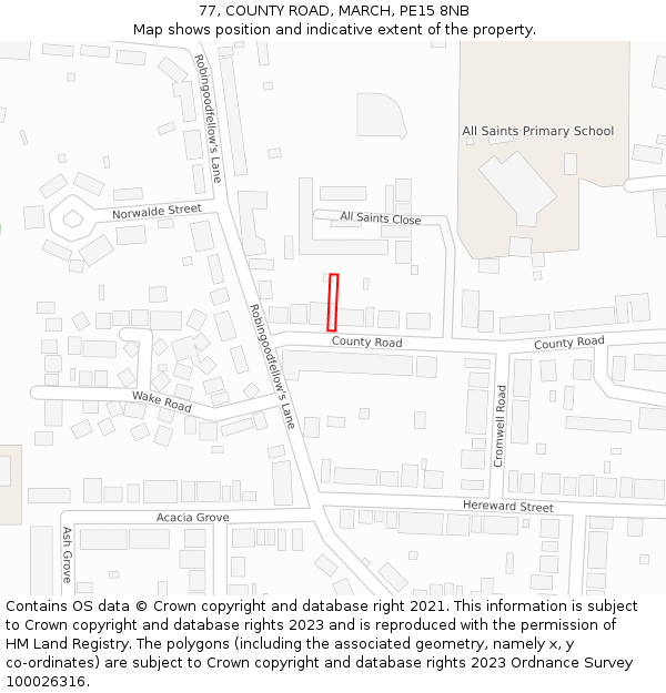 77, COUNTY ROAD, MARCH, PE15 8NB: Location map and indicative extent of plot