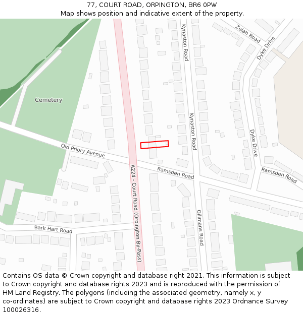 77, COURT ROAD, ORPINGTON, BR6 0PW: Location map and indicative extent of plot