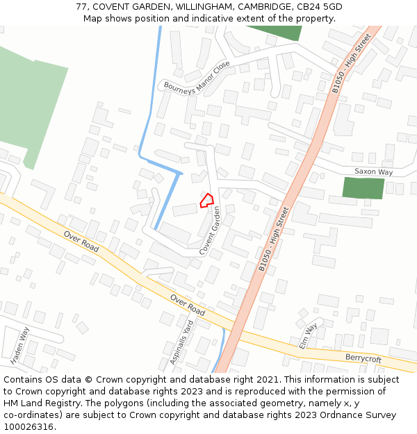 77, COVENT GARDEN, WILLINGHAM, CAMBRIDGE, CB24 5GD: Location map and indicative extent of plot