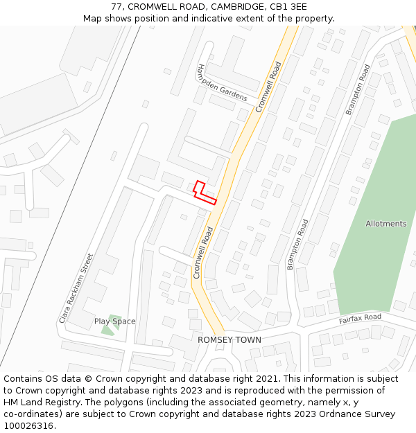 77, CROMWELL ROAD, CAMBRIDGE, CB1 3EE: Location map and indicative extent of plot