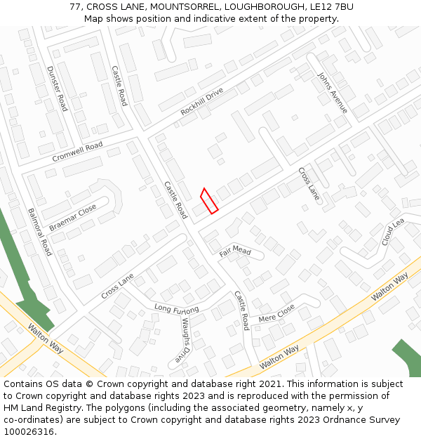 77, CROSS LANE, MOUNTSORREL, LOUGHBOROUGH, LE12 7BU: Location map and indicative extent of plot