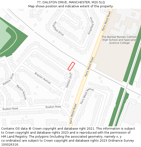 77, DALSTON DRIVE, MANCHESTER, M20 5LQ: Location map and indicative extent of plot