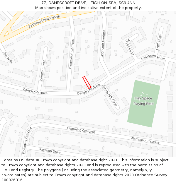 77, DANESCROFT DRIVE, LEIGH-ON-SEA, SS9 4NN: Location map and indicative extent of plot