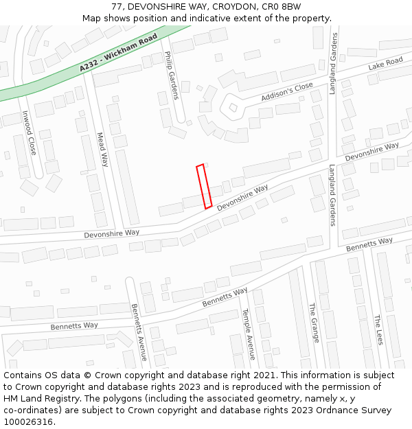 77, DEVONSHIRE WAY, CROYDON, CR0 8BW: Location map and indicative extent of plot