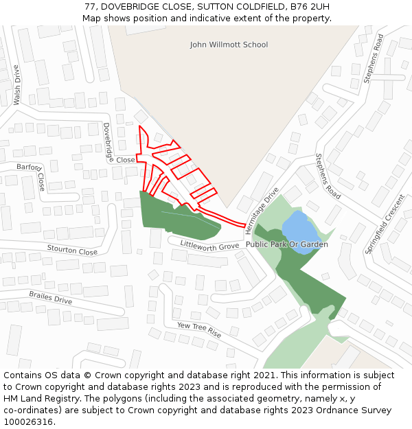 77, DOVEBRIDGE CLOSE, SUTTON COLDFIELD, B76 2UH: Location map and indicative extent of plot