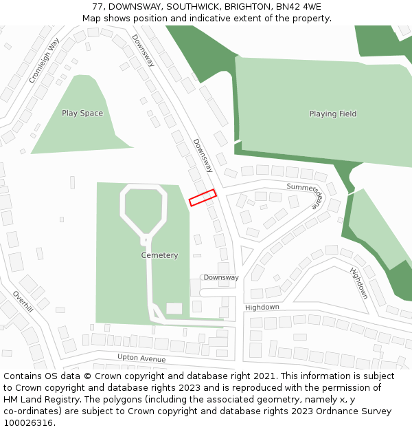 77, DOWNSWAY, SOUTHWICK, BRIGHTON, BN42 4WE: Location map and indicative extent of plot