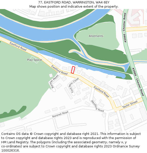 77, EASTFORD ROAD, WARRINGTON, WA4 6EY: Location map and indicative extent of plot