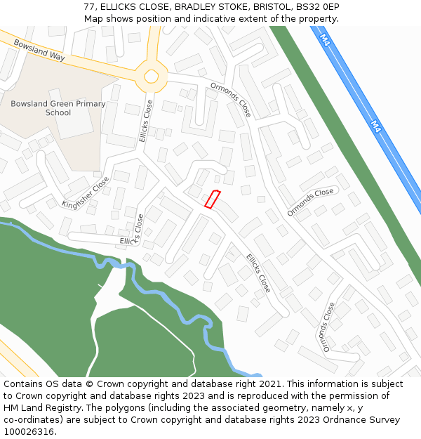 77, ELLICKS CLOSE, BRADLEY STOKE, BRISTOL, BS32 0EP: Location map and indicative extent of plot