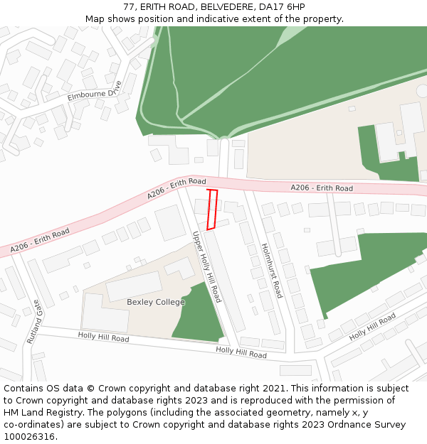 77, ERITH ROAD, BELVEDERE, DA17 6HP: Location map and indicative extent of plot