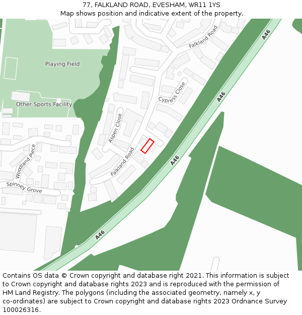 77, FALKLAND ROAD, EVESHAM, WR11 1YS: Location map and indicative extent of plot