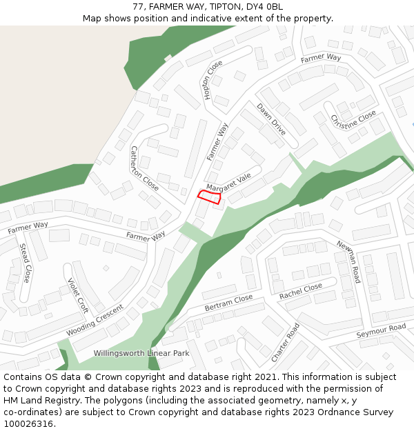 77, FARMER WAY, TIPTON, DY4 0BL: Location map and indicative extent of plot