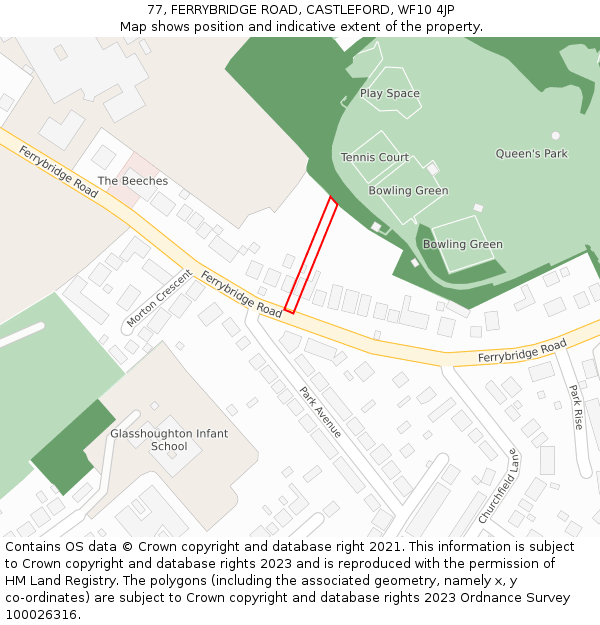 77, FERRYBRIDGE ROAD, CASTLEFORD, WF10 4JP: Location map and indicative extent of plot